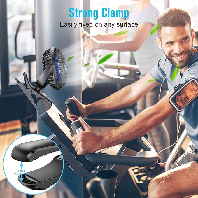 BESKAR Portable Clip on Fan Rechargeable, 4 Speeds Small Battery Operated Fans, USB Desk Fan with Strong Airflow, Sturdy Clamp Fans for Golf Cart Office Outdoor Travel Camping