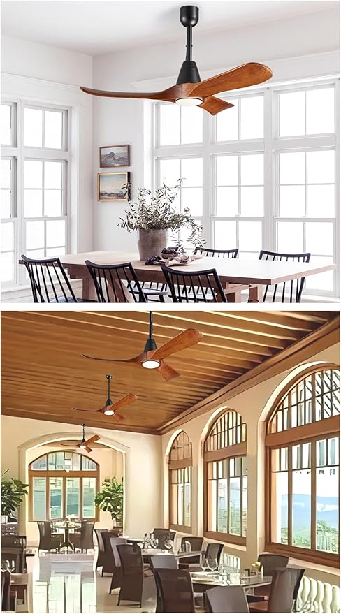 3 Blades Wood Outdoor Ceiling Fan with Light for Patios, Farmhouse Rustic Ceiling Fans with Lights, 42" Plug-in Wet Rated Outdoor Gazebo Fan for Exterior House Porch Patio, Waterproof,F246