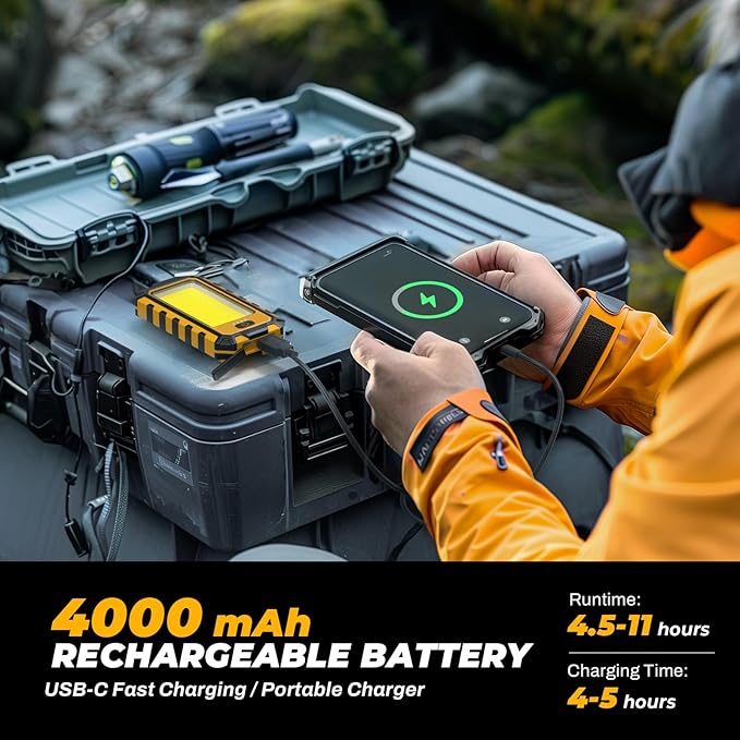 2Pack LED Work Light, 1500Lumens Rechargeable Magnetic Flashlight Rotatable Mechanic Light with Hanging Hook Job Site Lighting, Portable Worklight for Repairing Working Camping Hiking