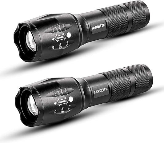 LED Emergency Handheld Flashlight with Adjustable Focus, Water Resistant, 5 Modes, Best Tactical Flashlight for Emergency, Camping and Fishing, 2 Pack