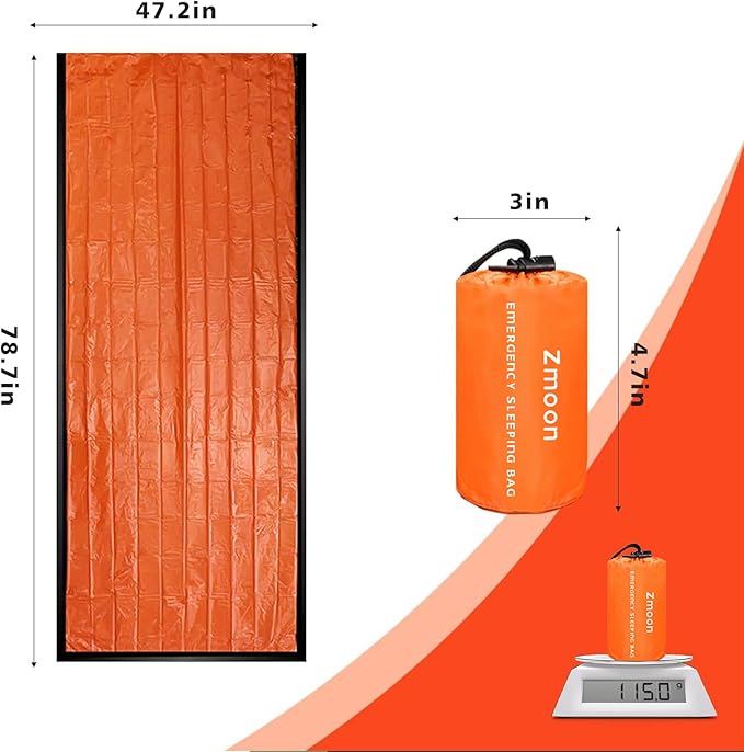 Zmoon Emergency Sleeping Bag Survival Bag, Portable Waterproof Thermal Bivy Sacks,Bivvy Bags,Camping Mylar Sleeping Bag Survival Gear Emergency Blankets Survival Shelter