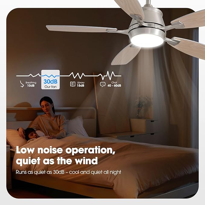 42" Ceiling Fan with Light, Modern Low Profile Ceiling Fan with Light, DC Reversible Motor, Smart APP & Remote Control, Whisper Quiet, Dimmable LED for Bedroom/Living Room
