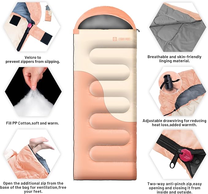 Sleeping Bags for Adults&Kids,Lightweight Waterproof Warm Weather Sleeping Bag,Compact Portable Sleeping Bag for Camping,Essentials Gear for Camping Hiking Outdoor Travel