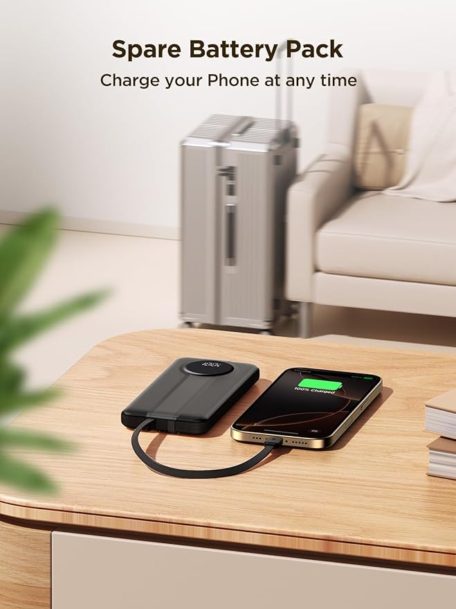 Aioneus Portable Charger, 10000mAh Power Bank with Built in Cables, 22.5W USB C in/Out Fast Charging Powerbank, Slim Travel Battery Charger Pack for iPhone 16 15 Samsung Galaxy S24 S10e Android Phone