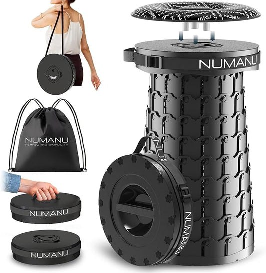 2025 Upgraded XXL 19.7" Collapsible Stool with Cushion & Carry Bag | 1000lbs Max Weight, Heavy Duty Portable Retractable Teselcopic Seat Folding Chair or Travel Footrest - Gift for Camping & Outdoors