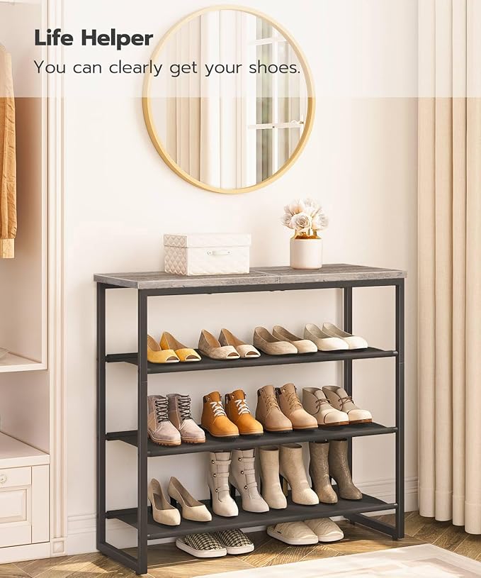 HOOBRO Shoe Rack, 4 Tier Shoe Storage Organizer with 3 Oxford Fabric Shelves and Top Panel, Holds 12-16 Pairs of Shoes for Entryway and Closet, Industrial, Greige BG47XJ01G1