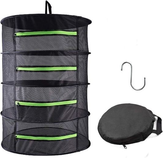 Drying Rack Net Dryer 4 Layer 2ft Black W/Green Zippers Hydroponics Drying Rack Herbs for Plant Bud Seed,Plant Racks for Weed,Mesh Hanging Plant Dry,Herb Dry,for Garden Outdoor Bud Tea