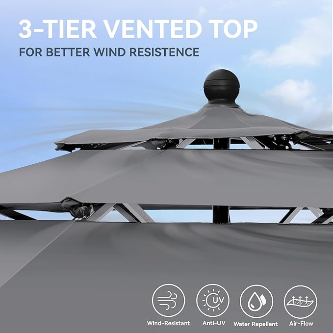 GREEN PARTY 10ft Outdoor Patio Umbrella, Auto-Tilt Market Table Umbrellas with Crank, 8 Sturdy Ribs & 1.5" Pole UV Protection for Garden Deck Backyard Pool