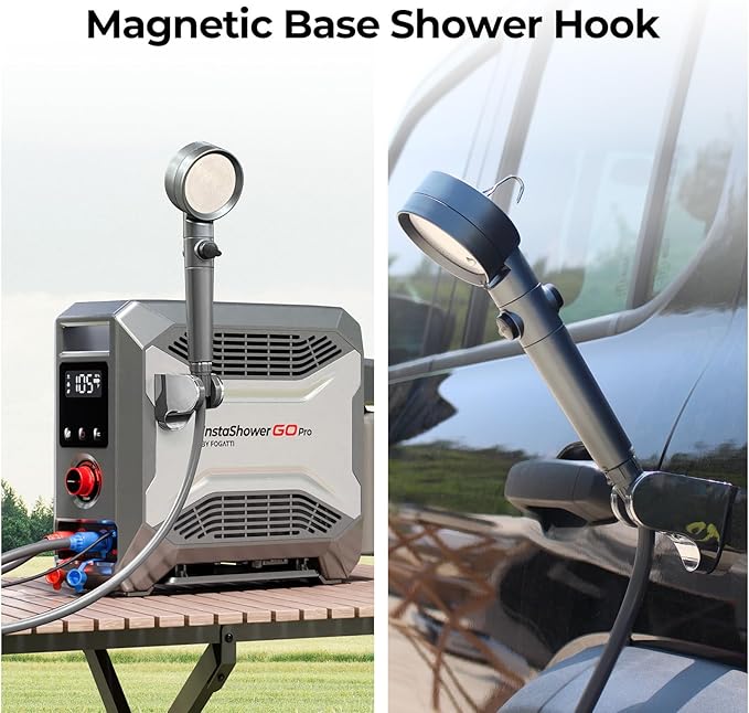 FOGATTI InstaShower GO Pro, Portable Propane Water Heater 22,000 BTU, with 5000mAh Rechargeable Built-in Battery, DC 12V, Outdoor Camping Shower