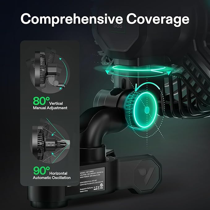 VIVOSUN AeroWave E6 Gen2, Grow Tent Clip Fan 6”, EC Motor, Smart Control, Powerful Oscillating Fan, Local Timer, Weatherproof IP54, for Hydroponics Circulation Cooling, Black