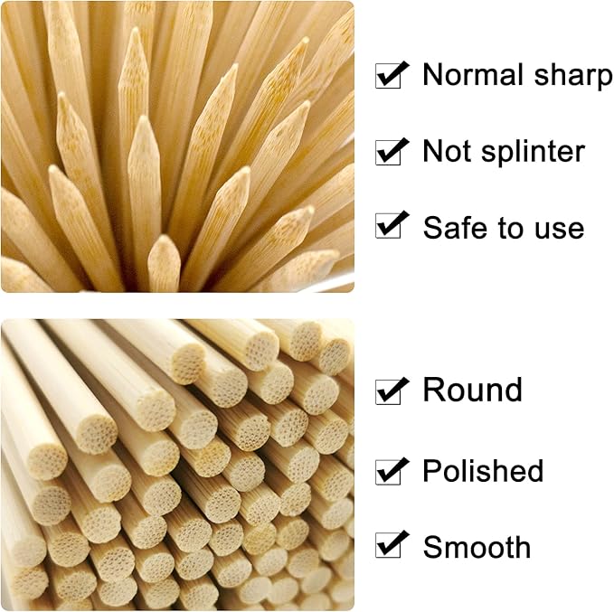 BLUE TOP 200pcs Natural Bamboo Skewers 10 inch Φ=4mm;Bamboo Sticks for Grilling, BBQ, Kabob,; Candy Sticks for Fruits, Candies, Chocolate Fountain, Appetizer, Plant Sticks for flower tomato growth