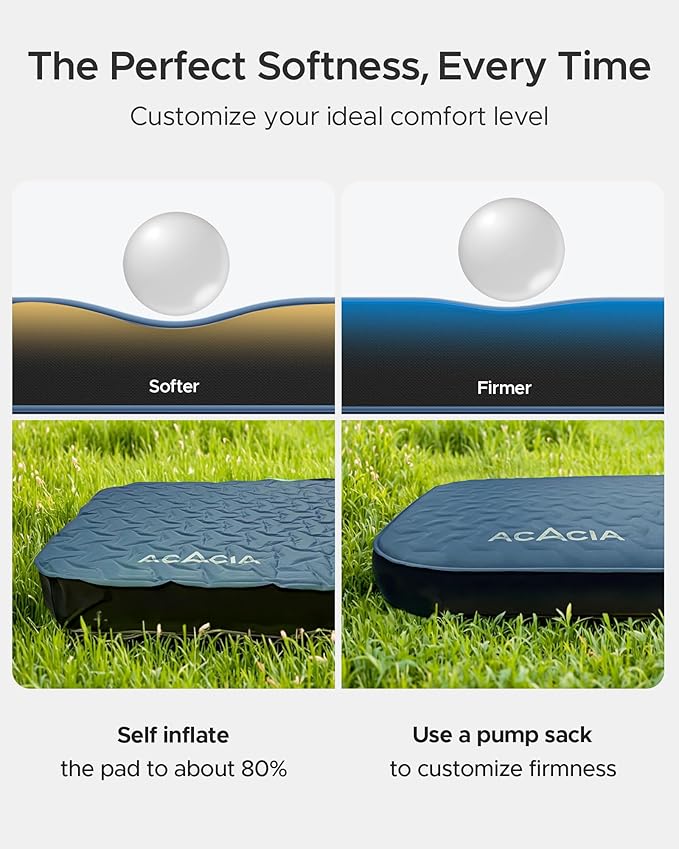 ACACIA 4.3" Thick Self Inflating Sleeping Pad with Foam | Innovative Y-Shaped Telescopic Structure | Ultraportable Camping Mattress | Outdoor Compact Air Mat for Tent Car |