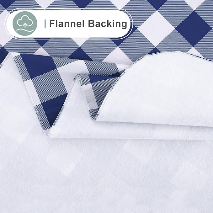 misaya Square Waterproof Vinyl Table Cloth, Buffalo Flannel Backed Tablecloth, Wipeable Plastic Table Cover for Dinner, Kitchen, Outdoor (60" X 60", White and Navy)