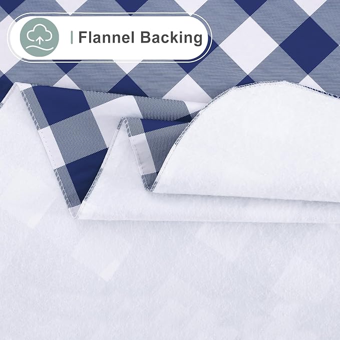 misaya Rectangle Waterproof Vinyl Table Cloth, Buffalo Flannel Backed Tablecloth, Wipeable Plastic Table Cover for Dinner, Kitchen, Outdoor (54" x 78", White and Navy)