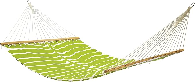 Fab Habitat Tropical Leaf Recycled Polyester Hammock - Hilo - Green - Indoor/Outdoor, Quick Dry, 2 Person 460 lbs Capacity - Patio, Poolside, Backyard - 12-14 ft Adjustable