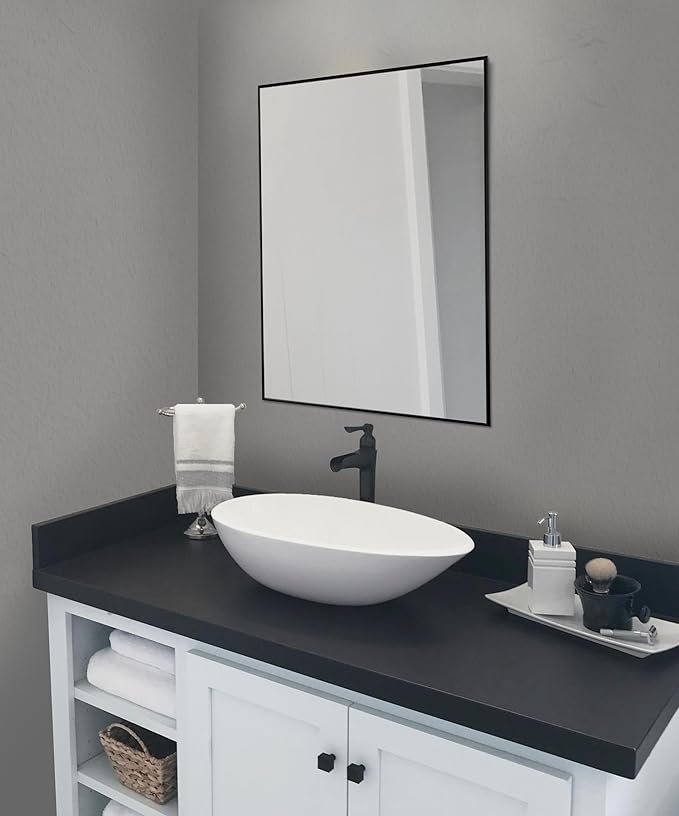 Frame My Mirror Black Metal Framed Mirror, 34" x 44" Mirror for Bathroom, Metal Frame, True Reflections Glass, Black Finish, Stanton Design, Hangs Horizontally or Vertically, Made in USA