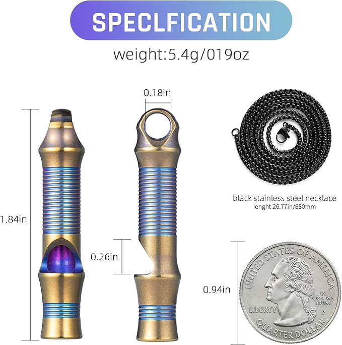 TISUR Titanium Emergency Whistle,EDC Safety Whistles Necklace Loud up to 120db,Survival Whistles for Survival,Hiking,Camping,Pets Training