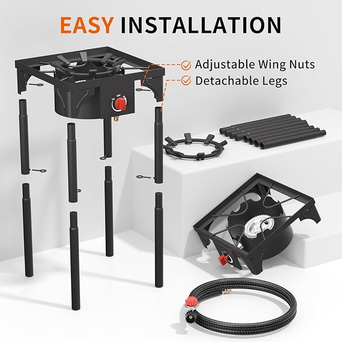 SKOK 1 Burner Propane Stove - Portable Camping Stove with 75,000 High Efficiency Propane Burner，Outdoor Stove for Camping, Backyard, Picnic