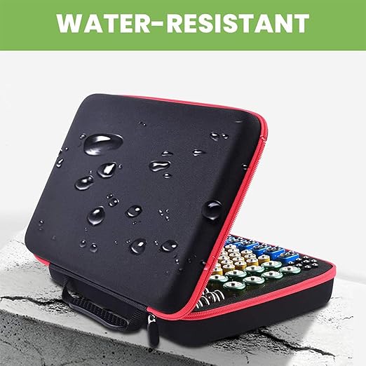 Battery Organizer Storage Holder Case Box with Tester Checker BT-168. Holds 225 Batteries AA AAA C D Cell 9V 3V Lithium (Red)