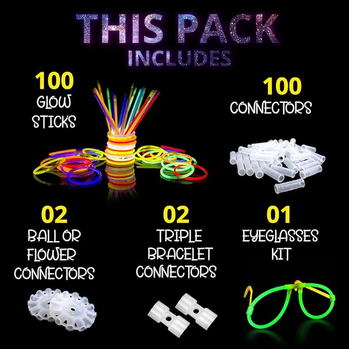 Ammy Glow-205 Pcs-Glow Sticks Bulk Party Pack -halloween party favors,Glow in The Dark Party Supplies - Eye Glasses, Glow Bracelets & Necklaces - Wedding Favors
