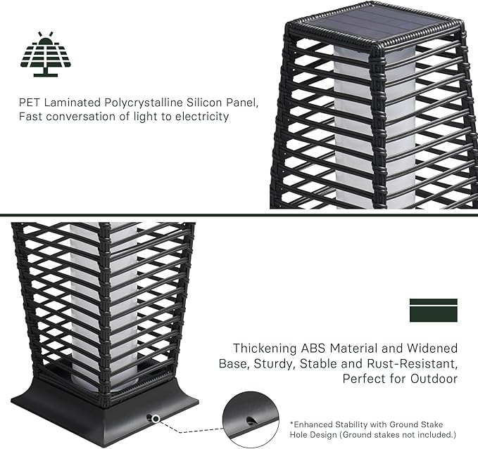 Grand patio 2-Piece Outdoor Floor Lamp Solar Powered Lantern Waterproof Wicker Boho Deck Lights for Garden Porch Decor, Large Crossover