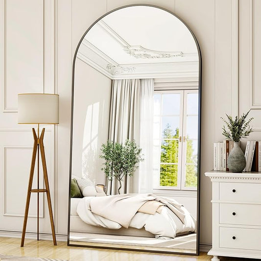 Oversized Full-Body Mirror, 77" x 38" Arched Full-Length Mirror, Black Metal Frame, Floor Mirror for Bedroom, Living/Dressing Room, Gym - Stand/Wall Mounted/Leaning