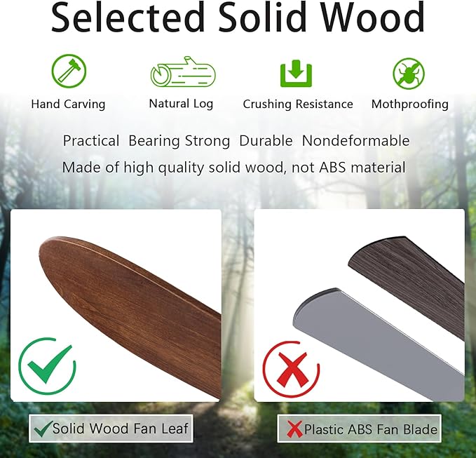 60" Wood Ceiling Fans with Lights and Remote Control,Indoor Outdoor 3 Blades Wooden Ceiling Fan for Garage,Patio,Living Rooms,Bedrooms,Offices,Farmhouse(Black+Dark Walnut)