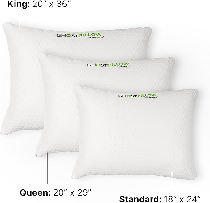 GhostBed Shredded Memory Foam Pillow with Adjustable Gel Memory Foam and Cooling Breathable Cover - Standard Size Shredded Memory Foam Pillows CertiPUR-US Certified 2-Pack