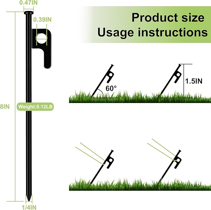 12 Pack Tent Stakes Heavy Duty Forged Steel Camping Stakes for Ground Outdoor Decorations Canopy