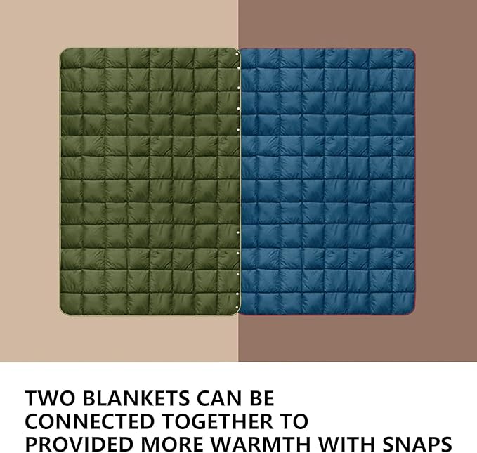 zzlamb Puffy Down Camping Blanket Water-Repellent, Down Throw Travel Blanket Portable for Outdoor, Light Warm Quilt for Couch Plane Car Theater Stadium Picnic RV Backpacking Hammock