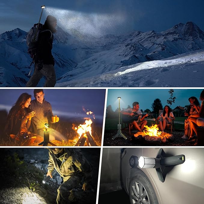 Telescopic Camping Lights,Portable Camping Lantern with Storage Bag,10500mAh Rechargeable Outdoor Adventure Emergency Light,Waterproof LED Work Lights with Magnetic (Gray)