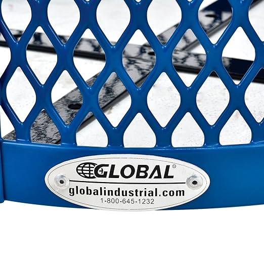 Global Industrial Outdoor Diamond Steel Trash Can with Rain Bonnet Lid and Plastic Liner, 36 Gallon Capacity, Blue, Thermoplastic Coating, 23-1/2" Diameter, 40-1/2"H