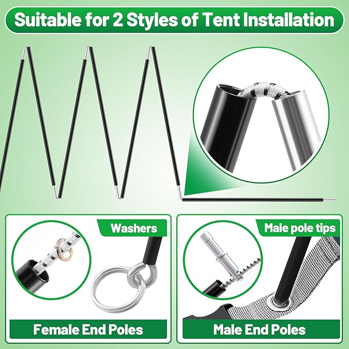 Aluminum Tent Poles Replacement - Pre-Assembled Tent Poles Stakes, Fits Both Female and Male Ends - Lightweight Tent Pole Repair Kit for Hiking Camping Backpacking Tent, 16FT 3IN