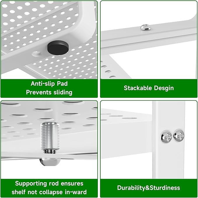 Expandable Kitchen Cabinet Shelf Organizer Rack Heavy Duty Metal Spice Rack Stackable Counter Storage Shelf for Kitchen Cabinet Pantry Bathroom (White - 16.5"-27" L x 10.2" W x 9.6" H - 1Pack)