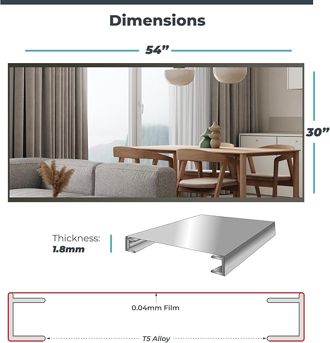 Glassless Large Mirror Shatterproof Unbreakable Wall Mirror for Gym, Dance Studio, Home Workout Room – 0.04mm Nano Film – Gold 30" x 54"