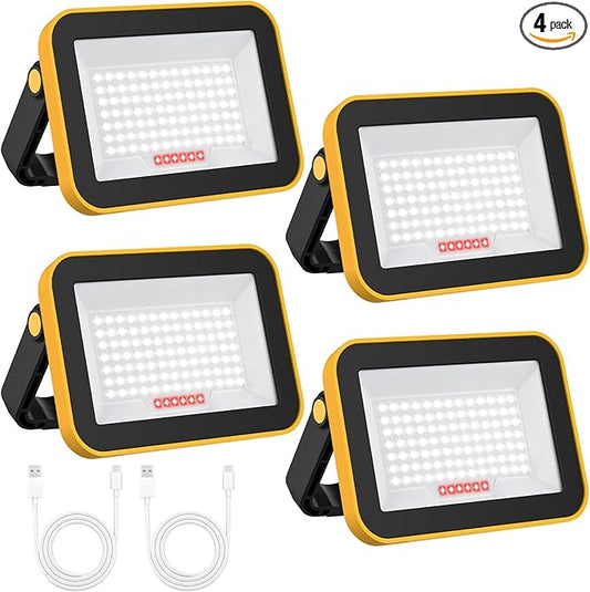 4 Pack Work Light Portable SMD LED Super Bright Rechargeable Flood Light Working Lamp Stand USB Cordless Battery Powered Worklight Tool for Outdoor Camping