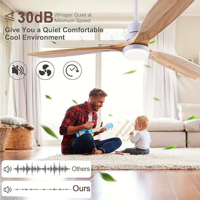 56" Wooden Ceiling Fans with Lighted Remote Control, Indoor Outdoor Wooden Ceiling Fan, Outdoor Modern Ceiling Fan with 3 Fan Blades for Patio, Living Room, Bedroom, Farmhouse etc.…