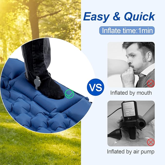 Night Cat Inflatable Double Sleeping Pad Mat Bed with Foot Pump and Double Pillow for Camping Backpacking Hiking Ultra-Light Compact Comfortable 77"x 47"