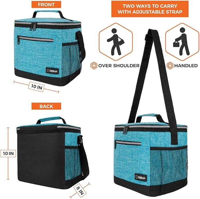 opux Extra Large Insulated Lunch Box Men Women, Lunch Bag for Work, Leakproof Soft Cooler Tote Adult, Lunch Pail, Picnic Beach Collapsible Food Bag with Shoulder Strap, Turquoise Blue