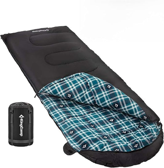KingCamp Sleeping Bag for Adults, Cold Weather & Warm XL Big and Tall Flannel Sleeping Bags with Compression Sack Portable Waterproof Essentials Gear Accessories for Outdoor Camping