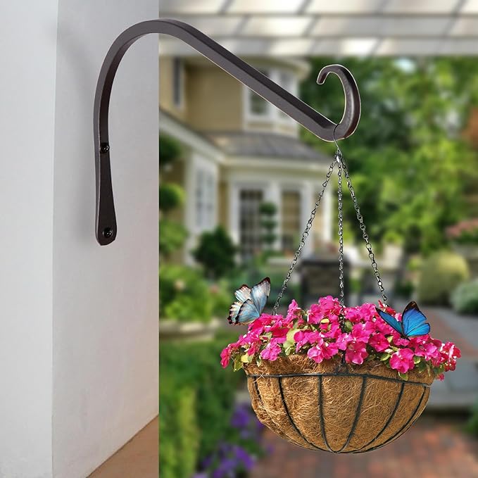 12 inch Plant Hanger, Sturdy Hanging Plant Bracket Outdoor, Hanging Plant Wall Hook Heavy Duty, for Hanging Bird Feeders, Planters, Lanterns, Wind Chimes, Indoor/Outdoor Use, Black, Set of 2