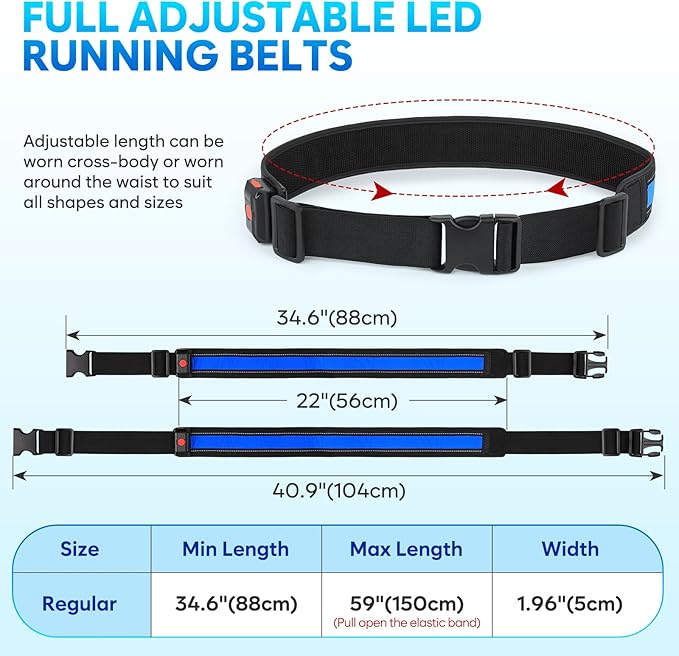 Illumifun LED Running Belt - USB Rechargeable Light Up Sash, High-Visibility Elastic Waistband Light for Running Cycling Hiking Camping Nighttime Activities