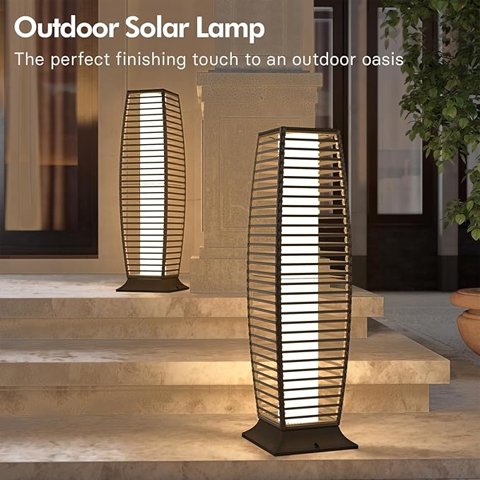 Grand patio Outdoor Floor Lamp Solar Powered Lantern Waterproof Wicker Boho Deck Lights for Garden Porch Decor, Large Crossover
