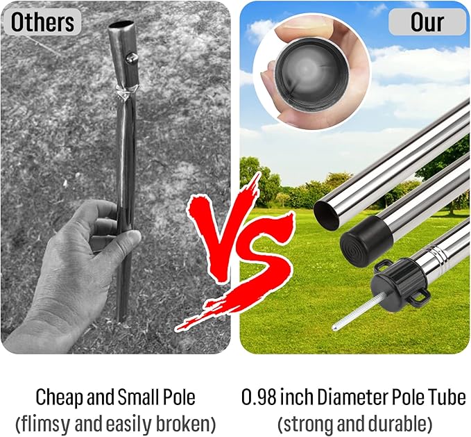 SANLIKE Telescoping Tarp Pole Heavy Duty Tent Poles, 33"-86.6"/94" Thickened Tube Collapsible Stainless Steel Canopy Poles for Camping Backpacking Hiking Awning Sun Sails Outdoor Sports, Set of 2