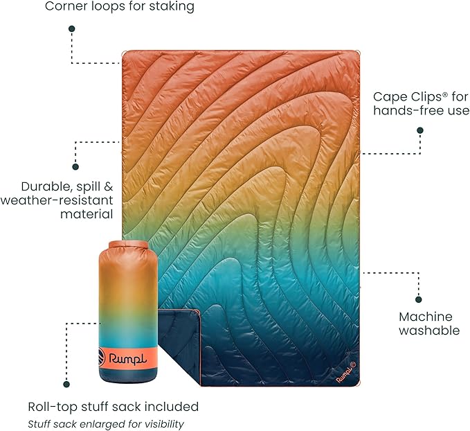Rumpl Original Puffy Blanket - Warm, Water-Resistant Camping Blanket with 100% Recycled Synthetic Insulation, 52"x75", Original Puffy V2, Baja Fade