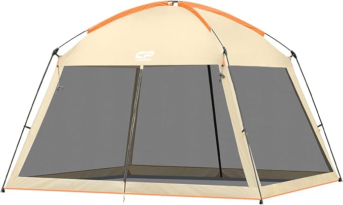 CAMPROS CP Screen House 12 x 12 Ft Screened Mesh Net Wall Canopy Tent Screen Shelter Gazebos for Patios Outdoor Camping Activities - Beige