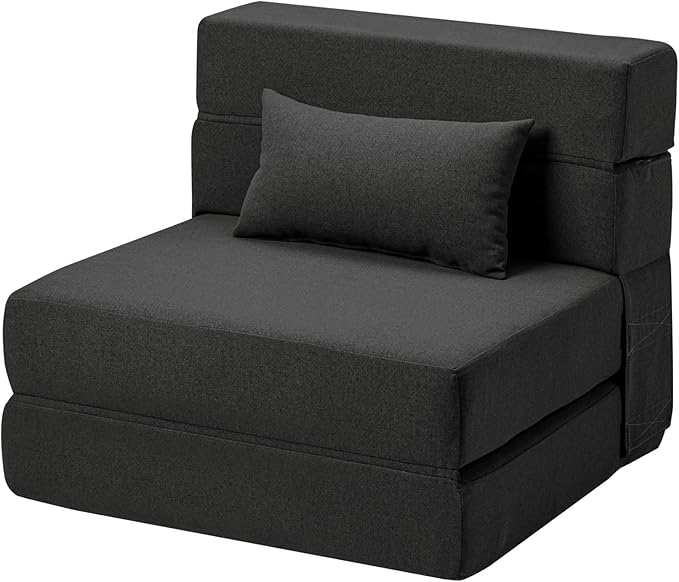 Folding Sofa Bed with Pillow- Convertible Chair Floor Couch & Sleeping Mattress, Foldable Memory Foam Sleeper for Living Room/Dorm/Guest Room/Home Office/Apartment/Loft, Single28, Dark Gray