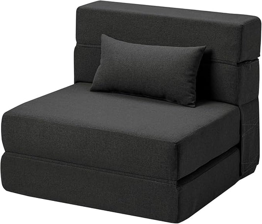 Folding Sofa Bed with Pillow- Convertible Chair Floor Couch & Sleeping Mattress, Foldable Memory Foam Sleeper for Living Room/Dorm/Guest Room/Home Office/Apartment/Loft, Single28, Dark Gray