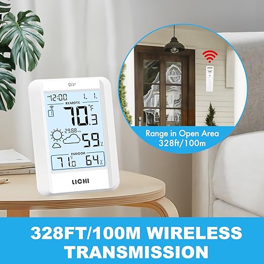 Indoor Outdoor Thermometer Wireless Weather Station Inside Outside Thermometers Hygrometer Monitor,with 330ft Range Remote Sensor, Battery Powered Backlight Display