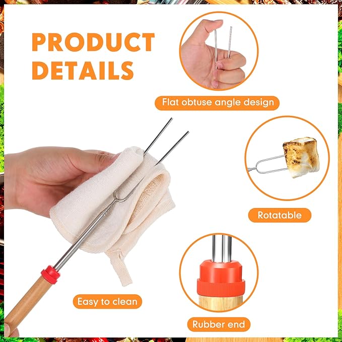 60 Pcs 28 Inch Marshmallow Roasting Sticks Bulk, Smores Skewers for Fire Pit, Hot Dog Camping Skewers Accessories Campfire Marshmellow Extendable Forks BBQ Tools Smores Sticks